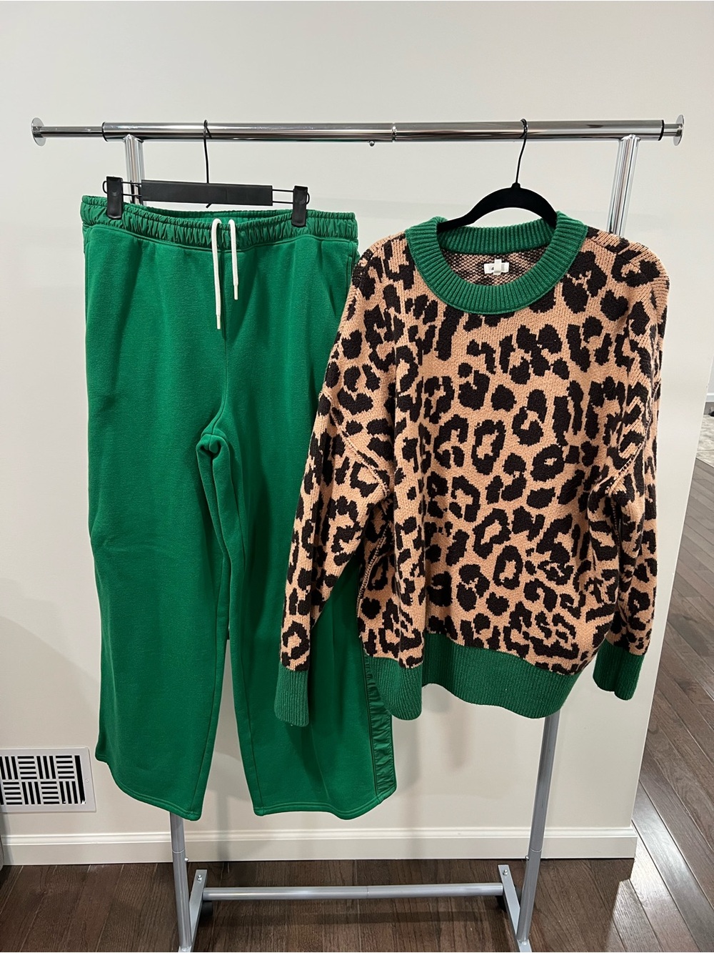 aerie Green Joggers with Leopard Print Sweater